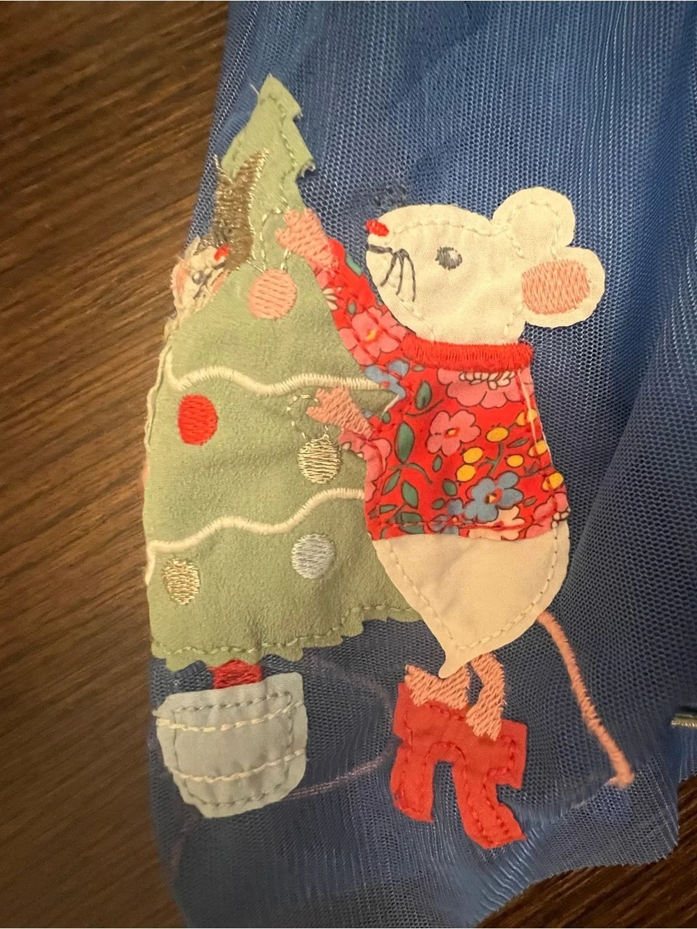 Mini Boden 7/8Y Velvet Tulle Layered Appliqué Holiday Dress Bluejay Festive Mice